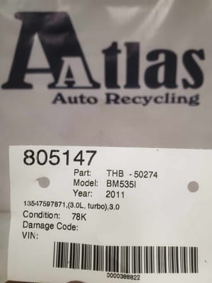 2011 BMW Bm535i Throttle Body