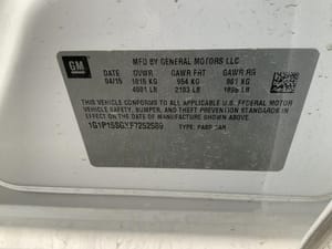 2015 Chevrolet Cruze Air Flow Meter