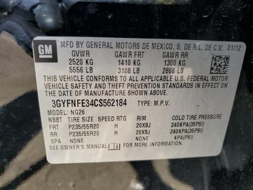 2012 Cadillac Cadsrx